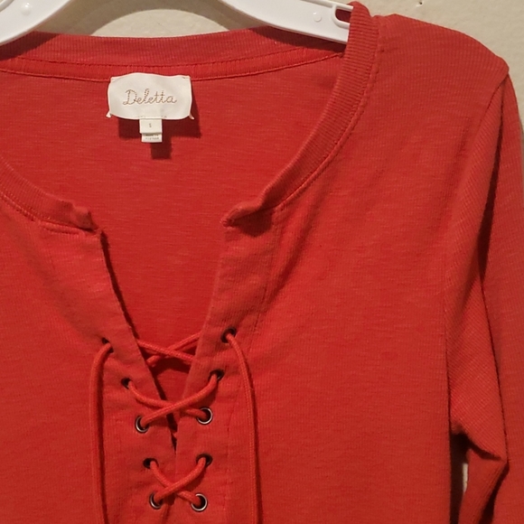 ❤ ANTHROPOLOGIE DELETTA LACE UP 3/4 SLEEVE TOP, SMALL - Picture 3 of 10